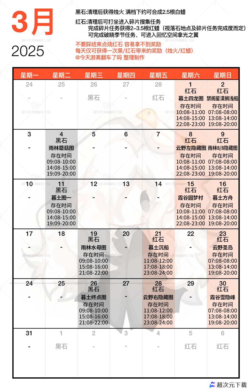 光遇3月红石碎片在哪里呢 2025年3月红石碎片日历[多图]图片2